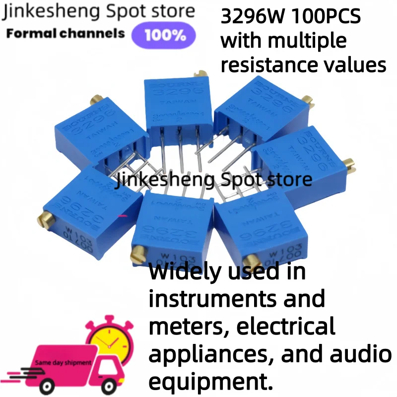100Pcs 3296W 50 100 200 500 ohm 103 100R 200R 500R 1K 2K 5K 10K 20K 50K 100K 200K 500K 1M ohm Potenciômetro Trimmer Trimpot