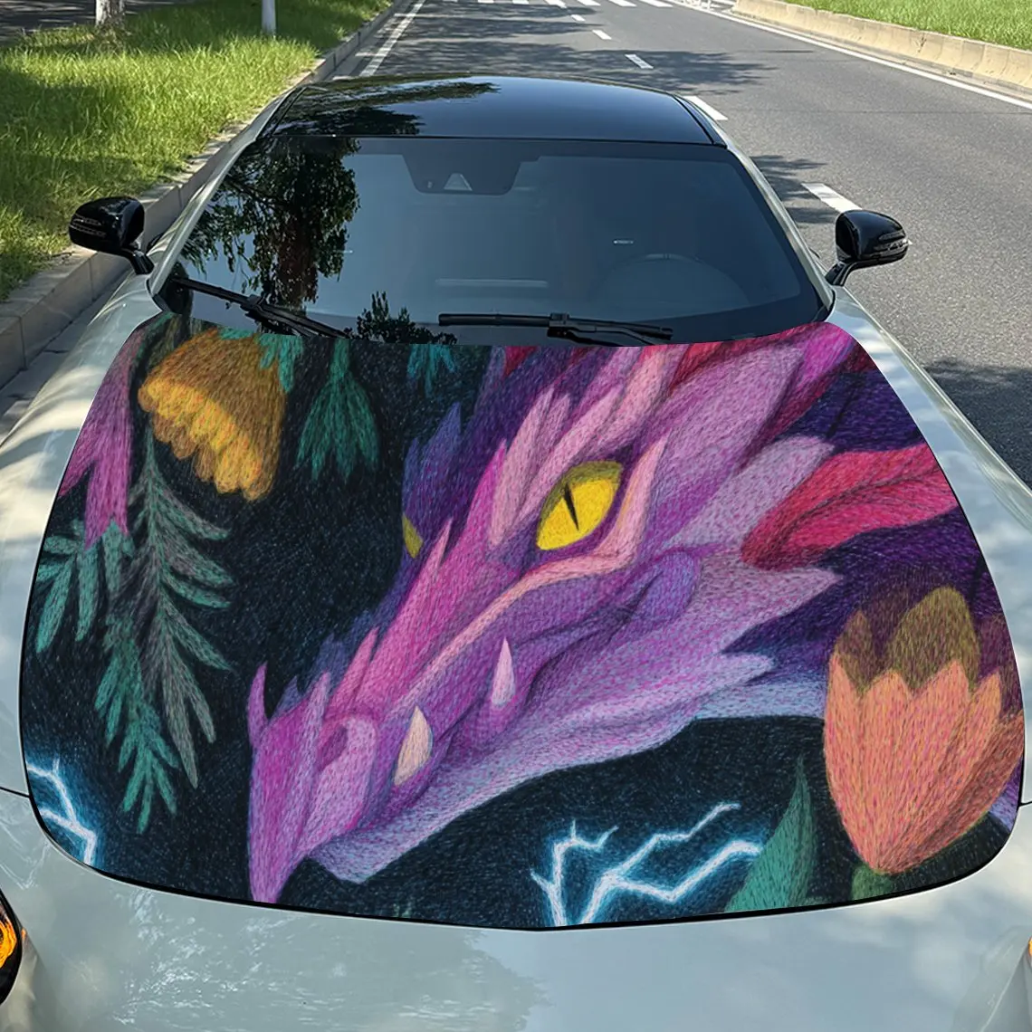

Awesome Colorful Dragon Car Hood Stickers - Self-Adhesive, Waterproof and Durable Vinyl Wrap, Decorate And Protect Your Car, Fit