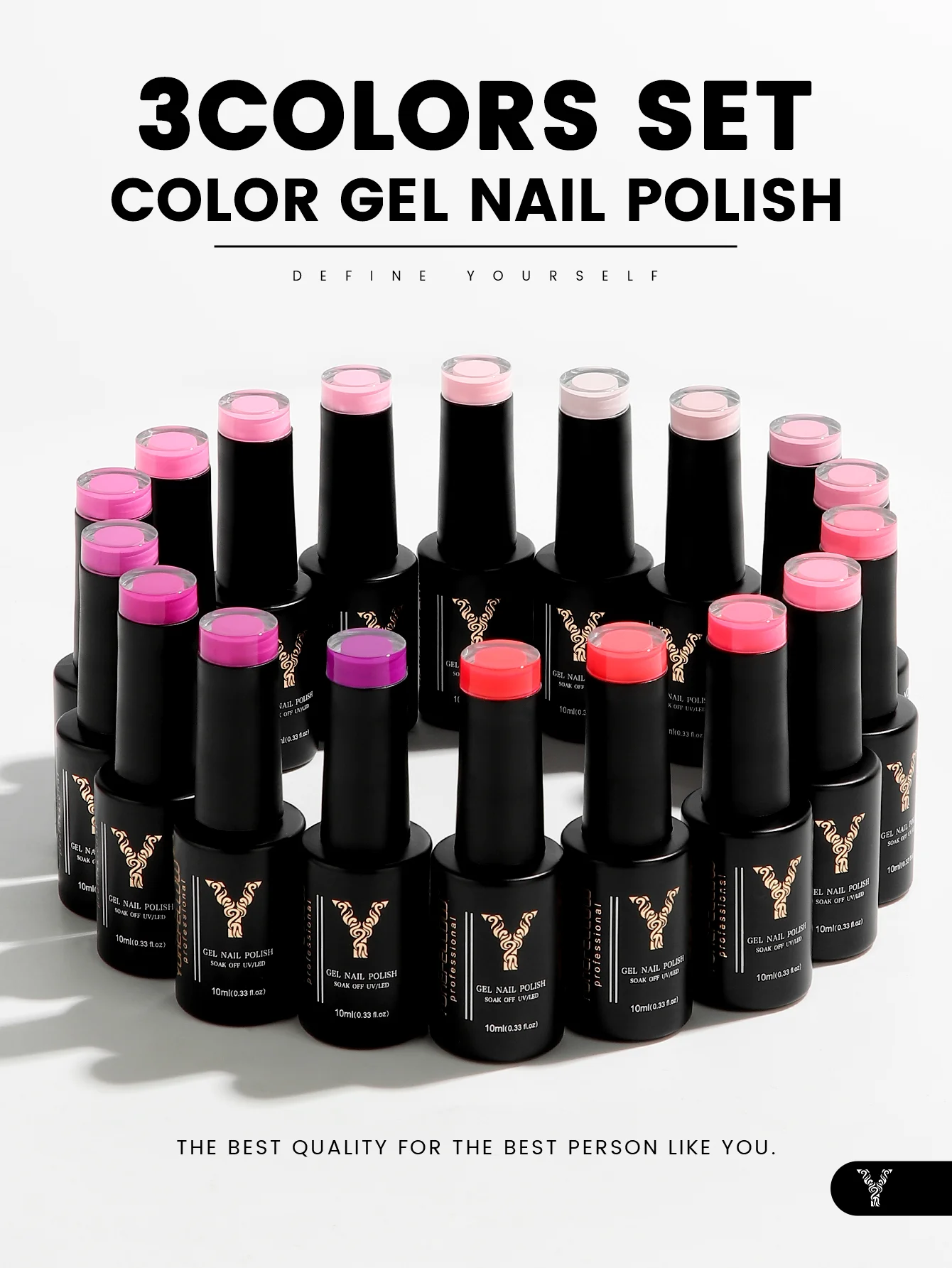 YOKEFELLOW Zestaw gorących różowych lakierów żelowych do paznokci 3 PCS Neon Light Bright Baby Pink Soak Off Gel Polish do salonu i zdobienia