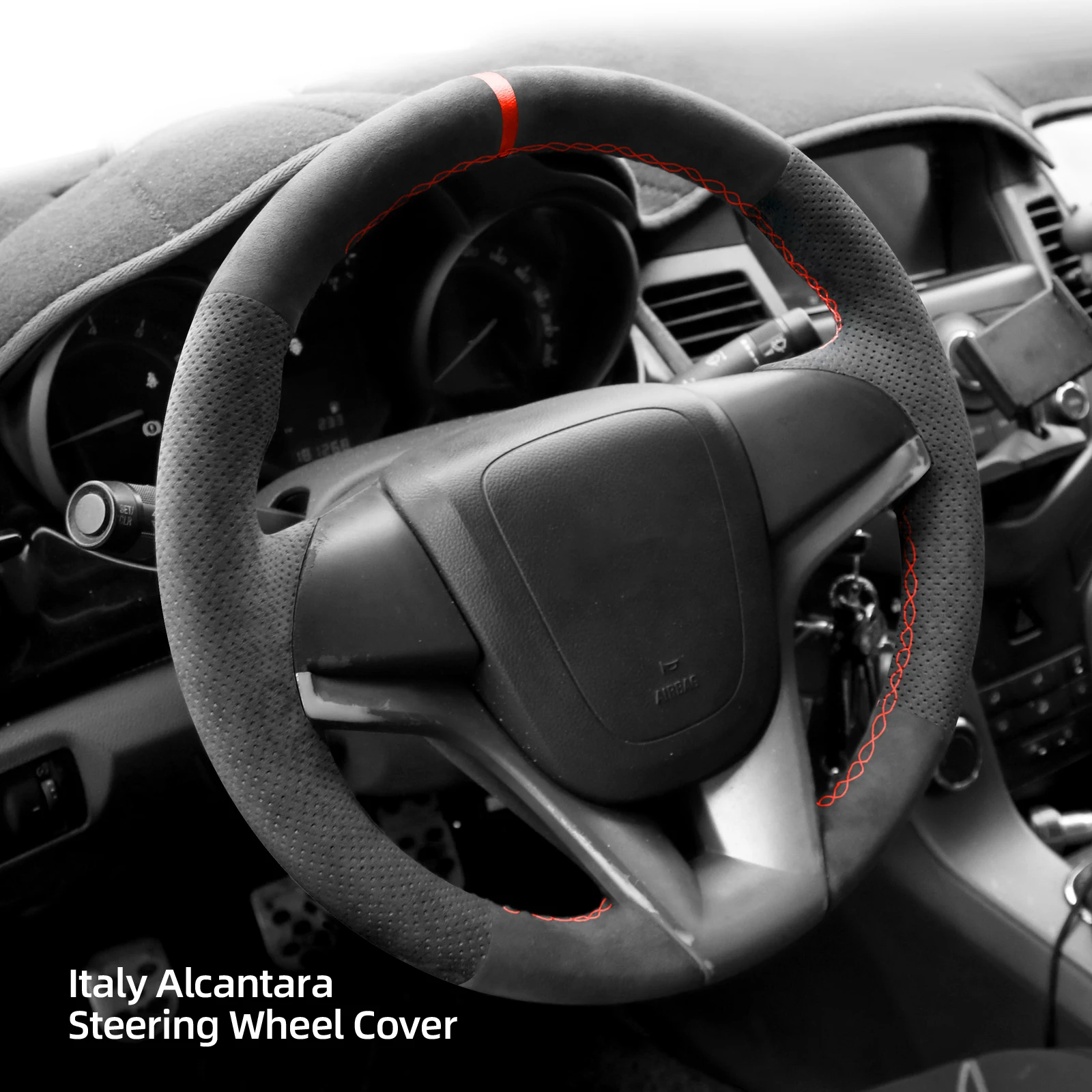 Alfanxi Hand Stitch Alcantara Steering Wheel Cover Compatible with Chevrolet Malibu Volt 2011-2015