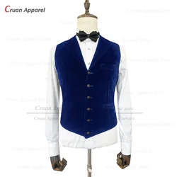 Newest Royal Blue Velvet Vest For Men Fashion Prom Elegant Costumes Evening Dinner Tailor-made Formal Male Waistcoat 1 Piece