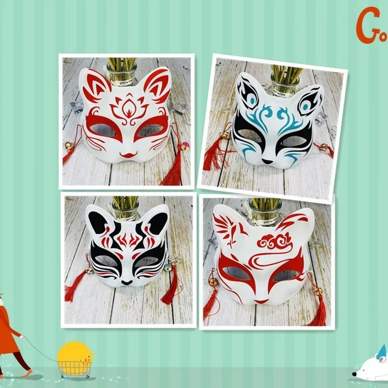 Pintados à mão Cat Fox Masquerade Mask, Halloween Festival Cosplay Prop, japonês Half Face Anime, Demon Slayer