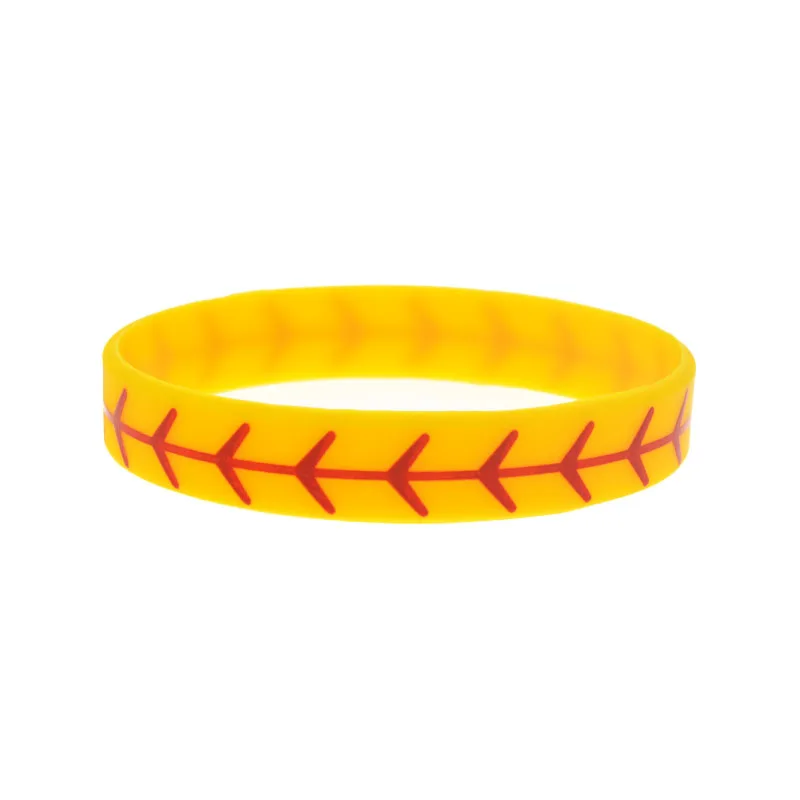 50 Stück bedruckte Silikonarmbänder, 1/2 Zoll breit, im Sportstil, aus Gummi, in Weiß und Gelb. – Detail 7