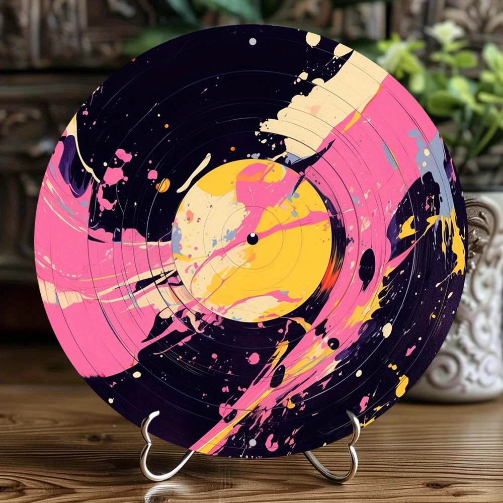 2D Vinyl Record Wall Art Abstract Colorful Splash Painting Modern Music Decor Retro LP Record Home Studio Room Decoration Gift