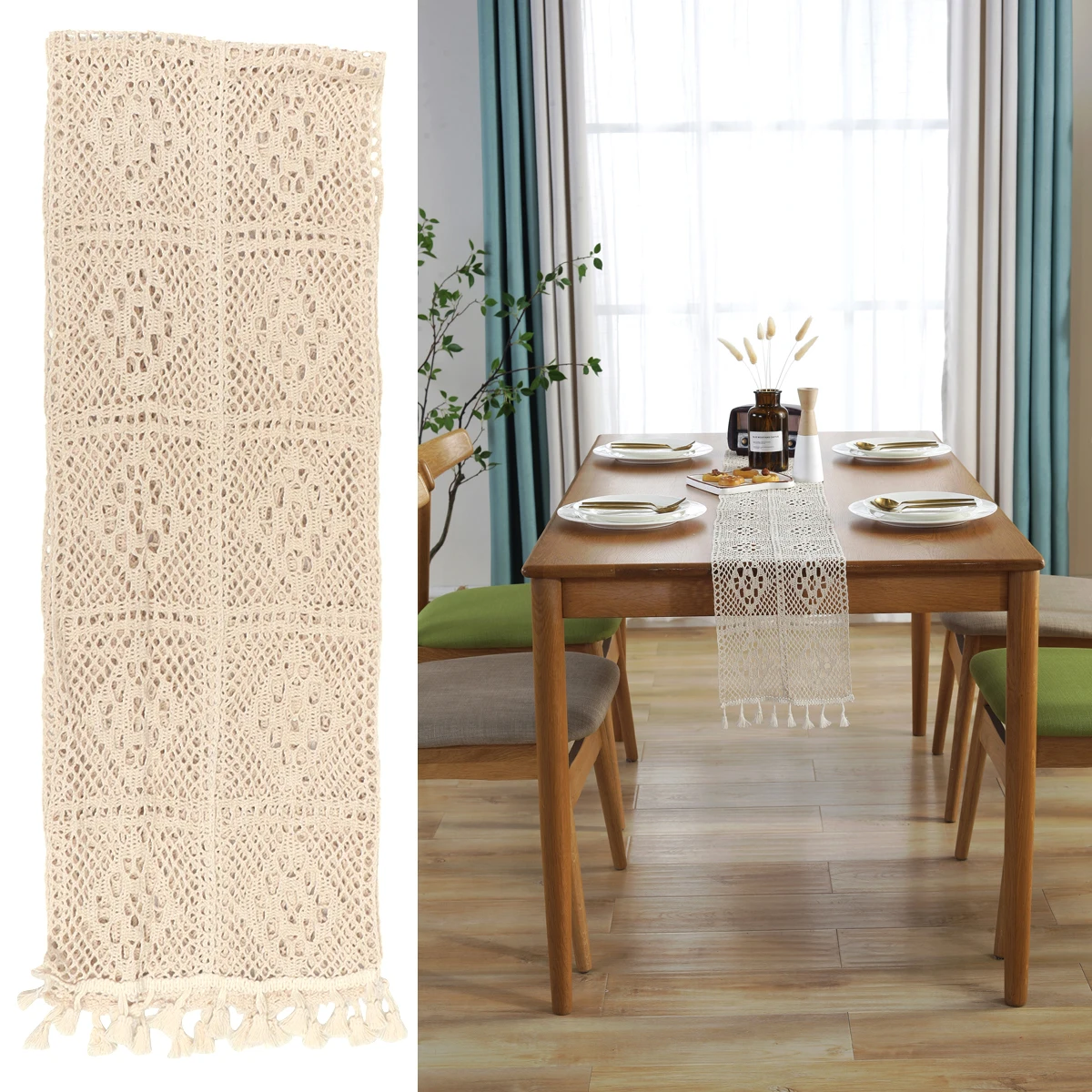 

Vintage Style Cotton Woven Fringe Table Runner 260X24Cm For Wedding Party Home Hotel Decoration Crochet Lace Placemat Table