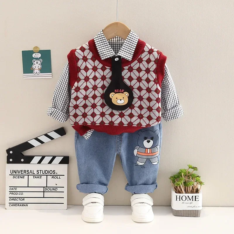 

Spring Autumn Personalized Baby Boy Clothes 2 to 3 Years Cartoon Sleeveless Vest Shirts Jeans 3PCS Kids Suits Boys Sets Clothing