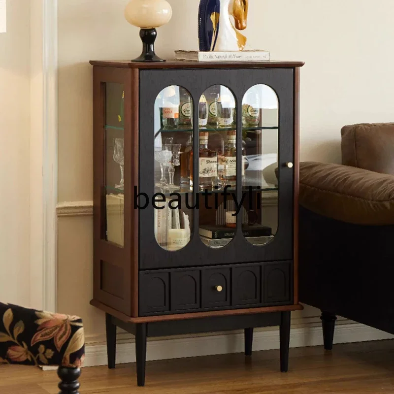 

French retro wine cabinet display cabinet solid wood dining side American new living room wine cabinet