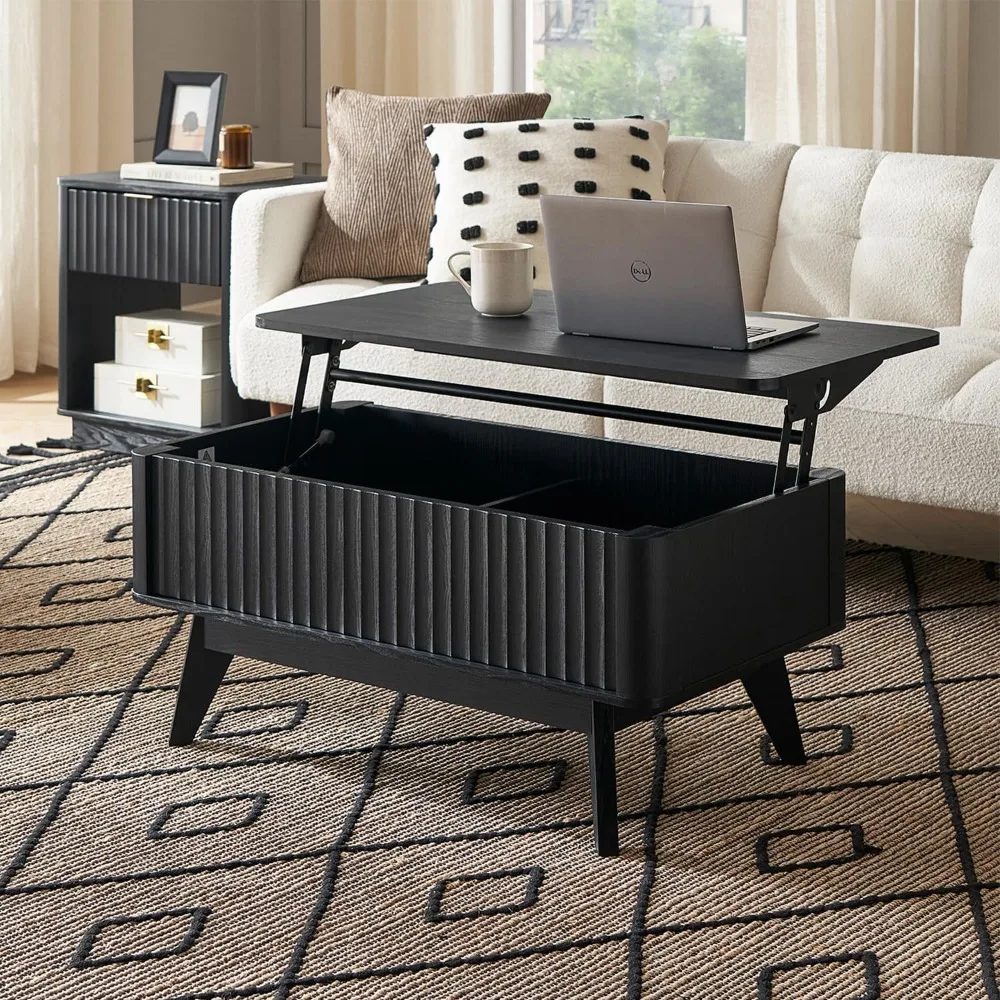 

Brooklyn Lift Top Coffee Table for Living Room, Mid Century, Modern Farmhouse with Lifting Tabletop & Hidden Storage, Fluted Pa