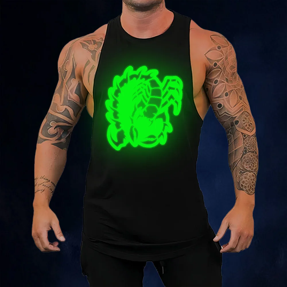 

Vest men summer personality Scorpion fluorescent print, sports fitness men breathable sleeveless T-shirt vest inside and outside