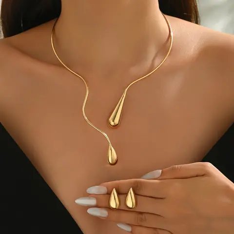 3 Pcs/set of Fashionable and Elegant Asymmetrical Teardrop Necklaces and Earrings Set for Women's Banquets Parties Jewelry Gifts