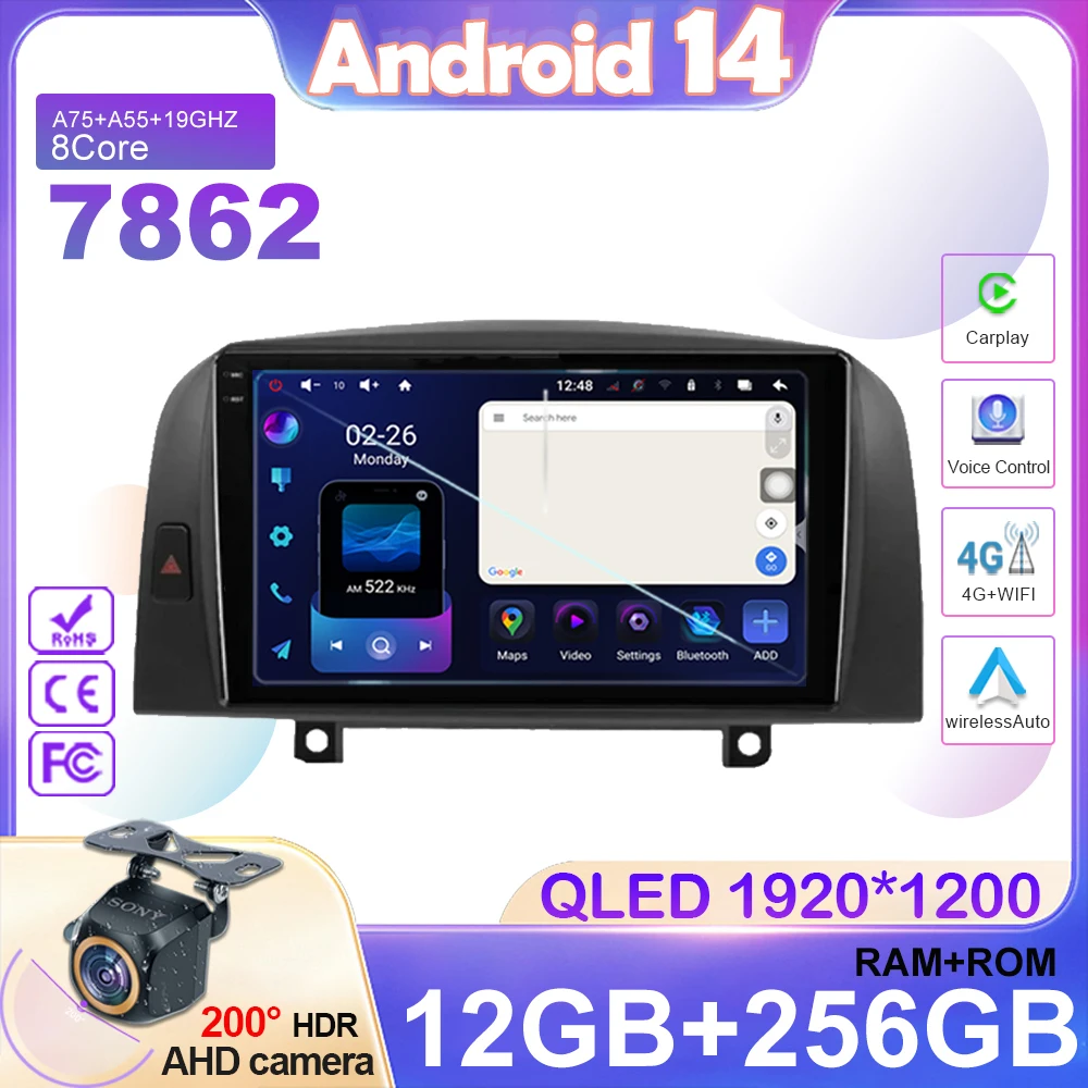 

Android 14 для Hyundai Sonata NF 2004 - 2008 стерео WIFI навигация мультимедийный экран GPS Авторадио головное устройство Carplay 2 Din DVD