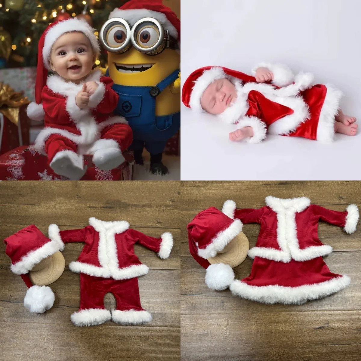 ❤️Newborn Photography Christmas Clothing Hat+Top+Pants 3Pcs/Set Baby Photo Props Accessories Studio Shoot Clothes Outfits