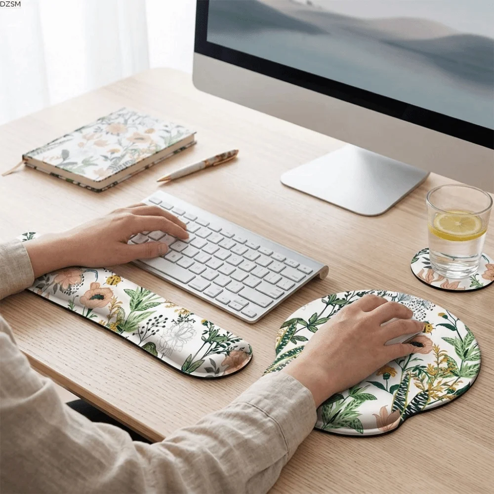 3Pcs/Set Comfortable Keyboard Wrist Rest Set Non-Slip Base Soft Wristband Mouse Mat Ergonomic Coaster Mouse Wrist Support Pad