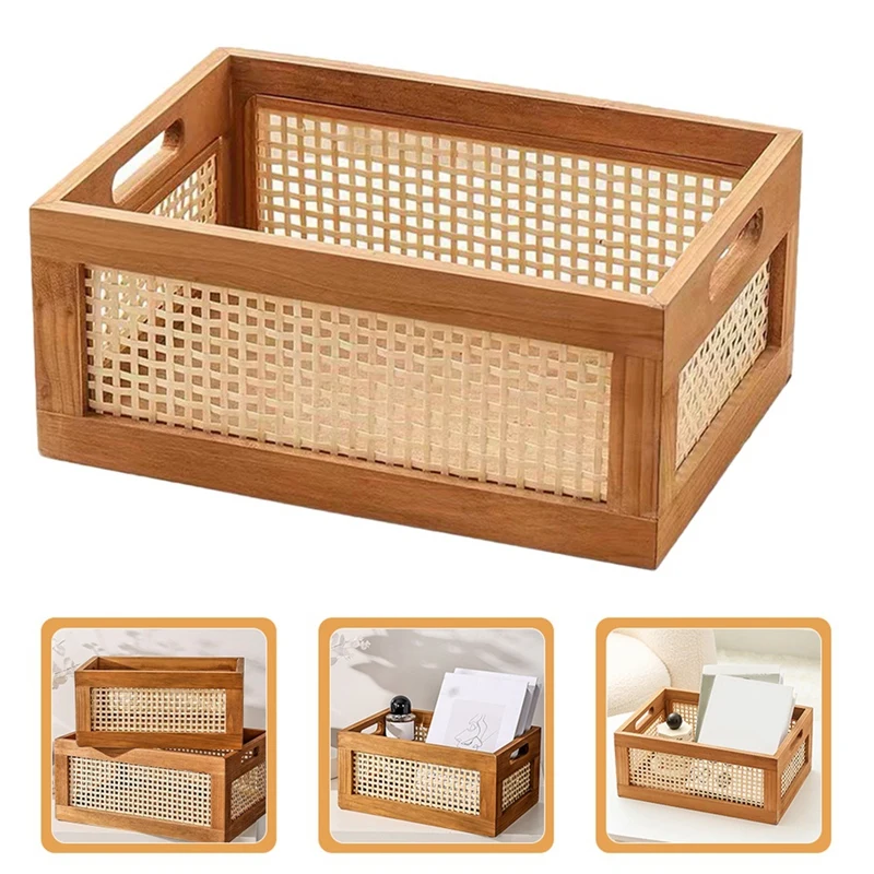 AA58 Decorative Basket Book Storage Woven Baskets for Storage Basket Organizing Nursery Bedroom Rattan Bathroom(S)