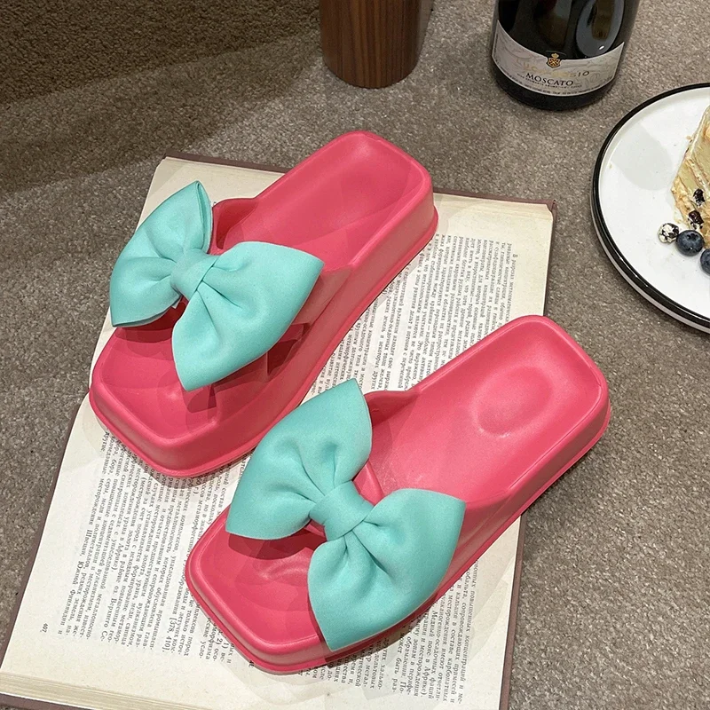 Sweet Bow 2024 Summer Shoes Women Thick Platform Cloud Slippers Designer EVA Memory Foam Pillow Slides Flip Flops Beach Sandals