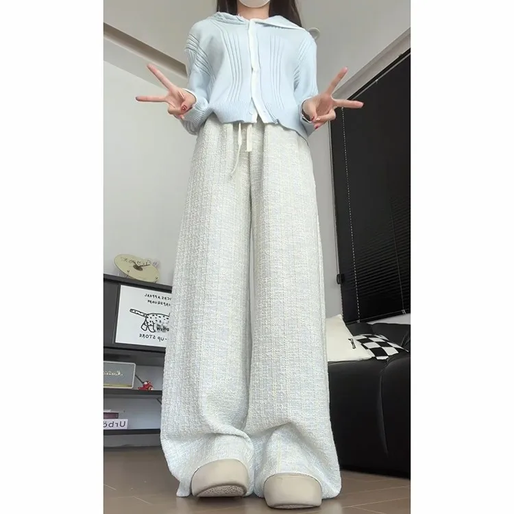 Blue High Waist Drapey Casual Pants Anti-Aging for Women Autumn Winter New Sle Small Size Slimming Floor-Length Trousers