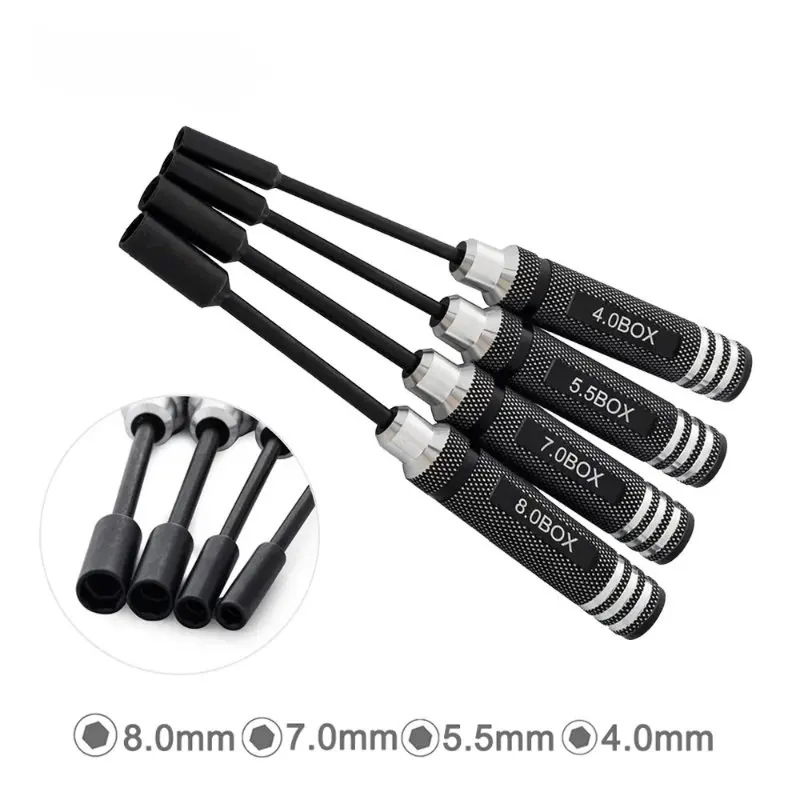 4pcs 4.0 5.5 7.0 8.0mm Repair Tools Kit Hex Nut key Socket Screw Driver Wrench Spanner Box For RC Model Car Quadcopter Drone