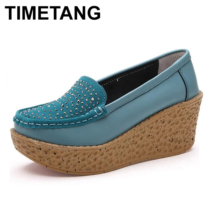 TIMETANG   New High Heel Lady Genuine Leather Casual Women Sneakers Leisure Platform Breathable Shoes Height Platform ShoesE047