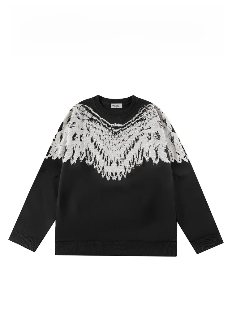 

BAIRBAOLIY Men's Fashionable round Neck Sweatshirt with Glittering Wing Design Heavyweight Luxury Street Style Top