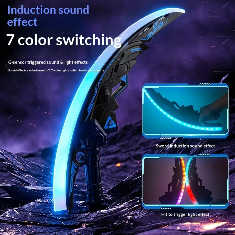 Light Up Retractable Laser Sword 2 In 1 Dual Curved Glowing Toy With 7 Color Changing Gravity Induction Sound Effect For Cosplay
