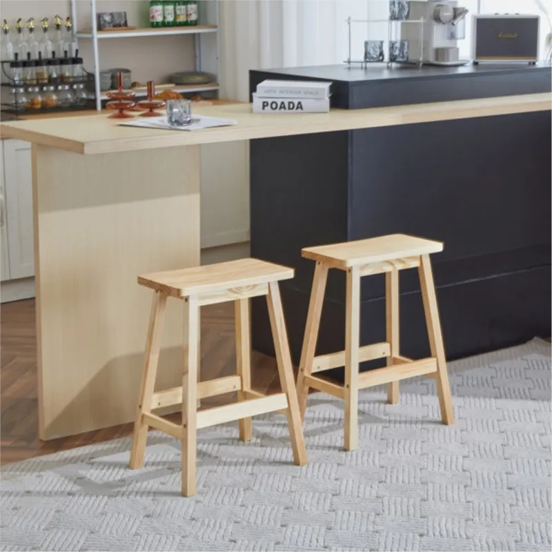 

ZK30 2pcs Pine Wood Saddle Seat Bar Stool Burlywood Scandinavian Retro Style Simple Dining Room Study Balcony Leisure