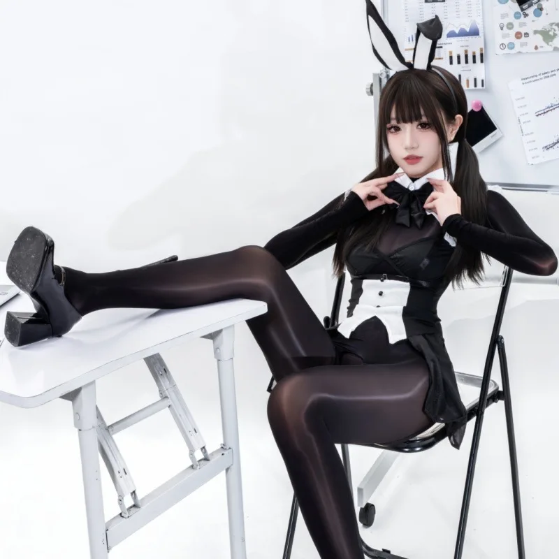 

Anime Coffee Bar Bunny Girl Maid Uniform Women Sexy Black Maidservant Jumpsuit Outfits Halloween Dress Up Party Cosplay Costume
