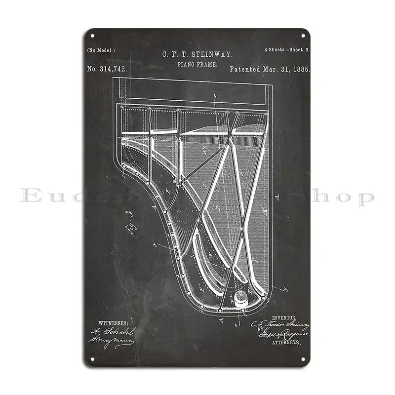 Póster de metal con diseño de piano Steinway, placa de pizarra negra, cartel de lata de diseño para pub, club, hogar, fiesta