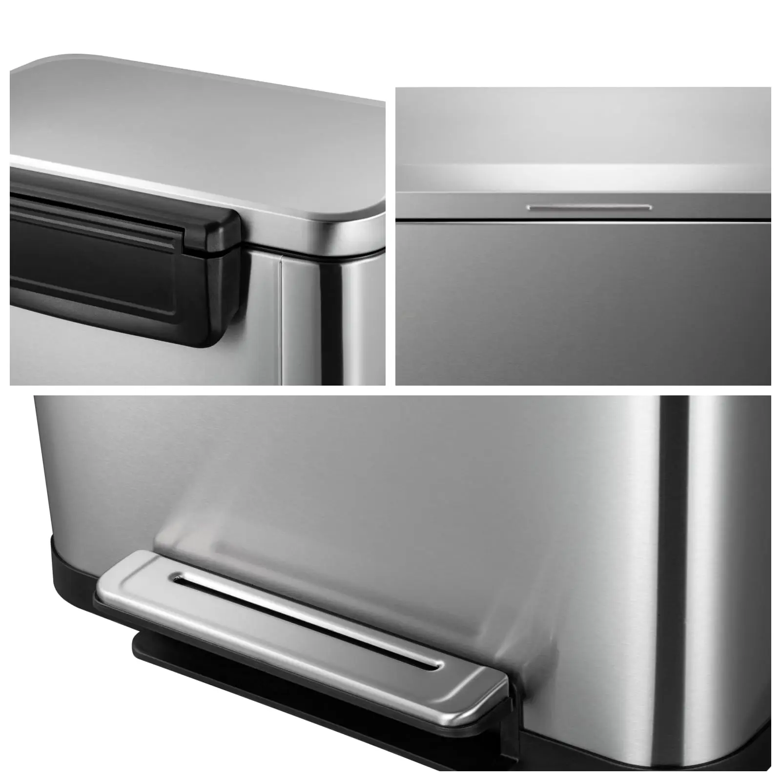 2Pcs 13 Gallon Stainless Steel Step Trash Cans, Hands-Free Pedal Rectangular Garbage Bins with Removable Inner Buckets, Smudge and Fingerprint Resistant, Soft-Close Lids for Kitchen, Office, Bathroom and Home