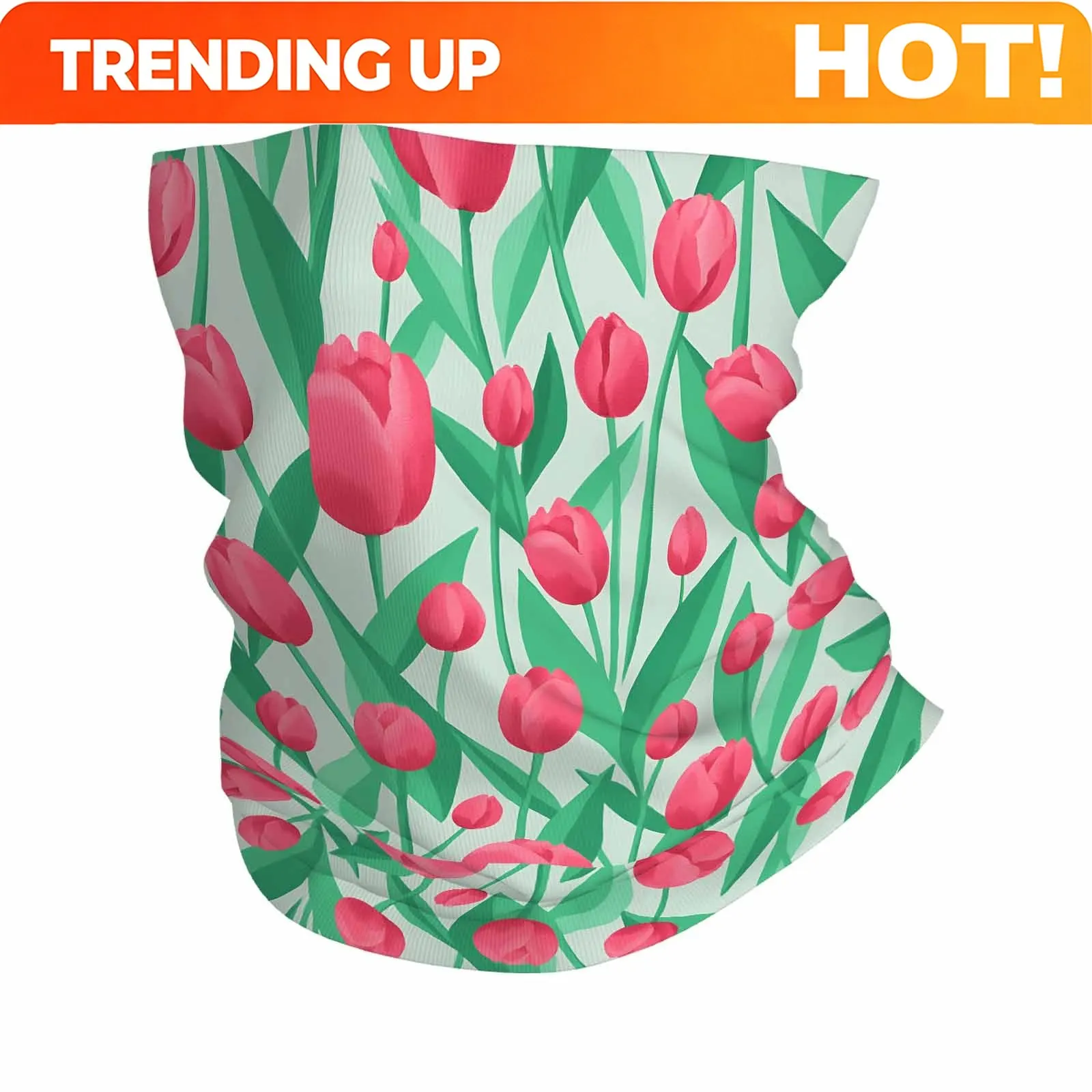 Customization Pink Tulips, Green Leaves, Floral Pattern Novel Design Multi-Functional Printed Scarf Suitable For Outdoor Men