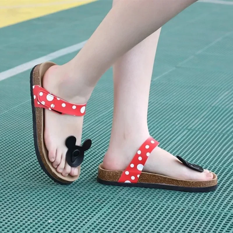 

Disney cute Korean cartoon Mickey cork slippers summer female Polka dot bow rabbit sandals and slippers