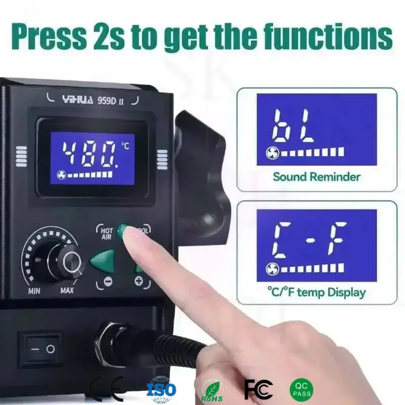 959D-II Hot Air Rework Station Set with LCD Display with 5 Interchangeable Nozzles & Precision Hot Air Gun for SMD & BGA Repair​