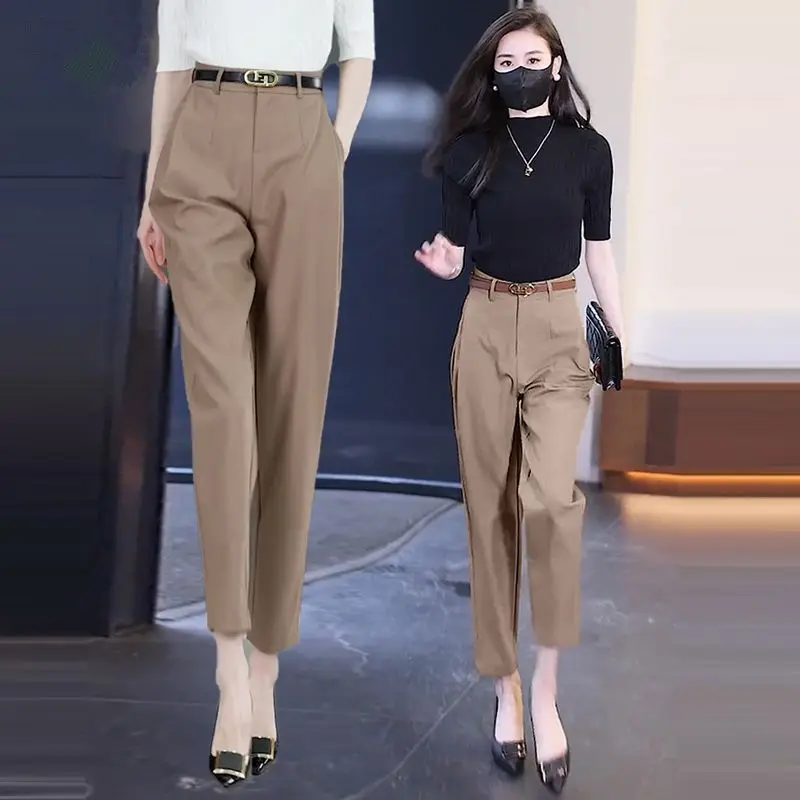 Office Lady Korean Fashion Women Suit Pants Spring Autumn Solid Slim Pencil Streetwear Casual High Waist Harem Cropped Trousers