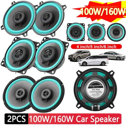 Subwoofer Coaxial HiFi para coche, 2 piezas, 4/5/6 pulgadas, 100W/160W, Audio automotriz, música, estéreo, 12V, frecuencia de rango completo