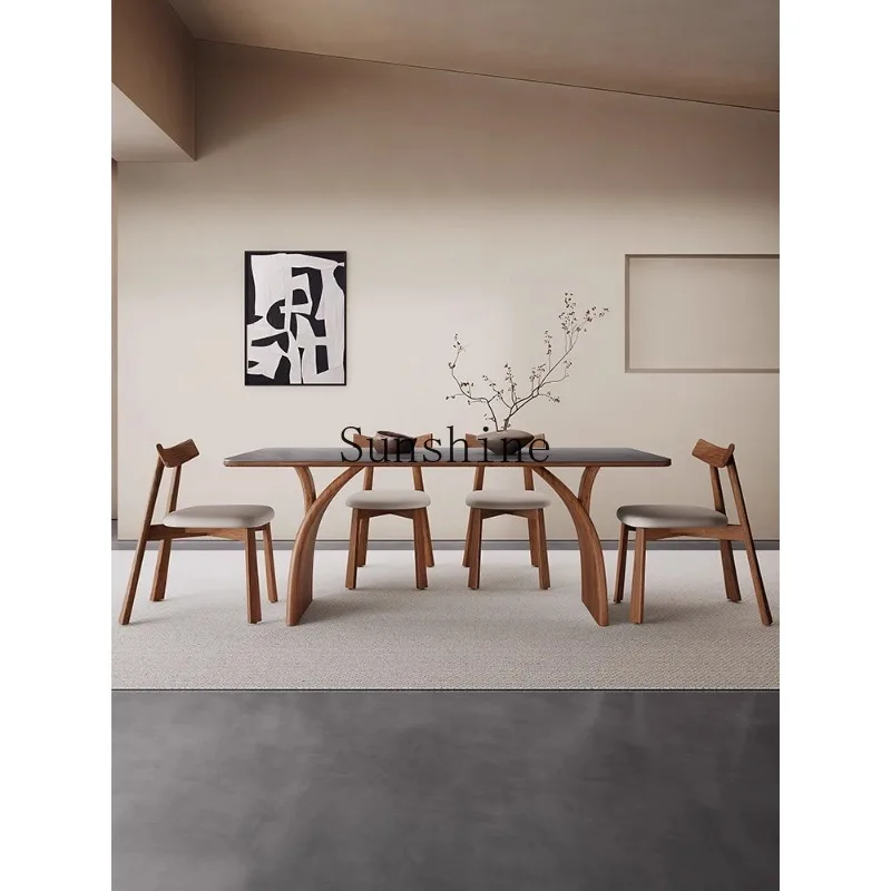 Modern simple family Chinese retro rectangular rock slab solid wood dining table