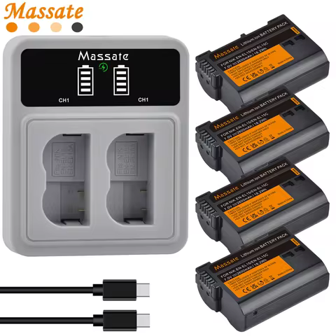 Massate EN-EL15C EN-EL15 Battery + USB Dual Charger for Nikon D750 D810 D500 D600 D7100 D7500 Z8 ZR Z7II ZF Z6III Z7 Z6 Z6II Z5