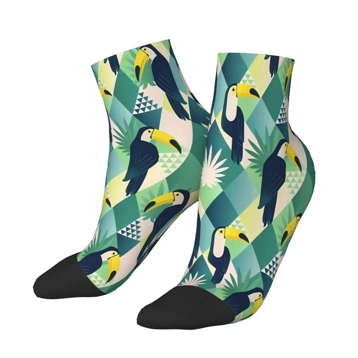 

Toucans And Tropical Leaves Embroidery Flowers Ankle Socks Male Mens Women Spring Stockings Printed