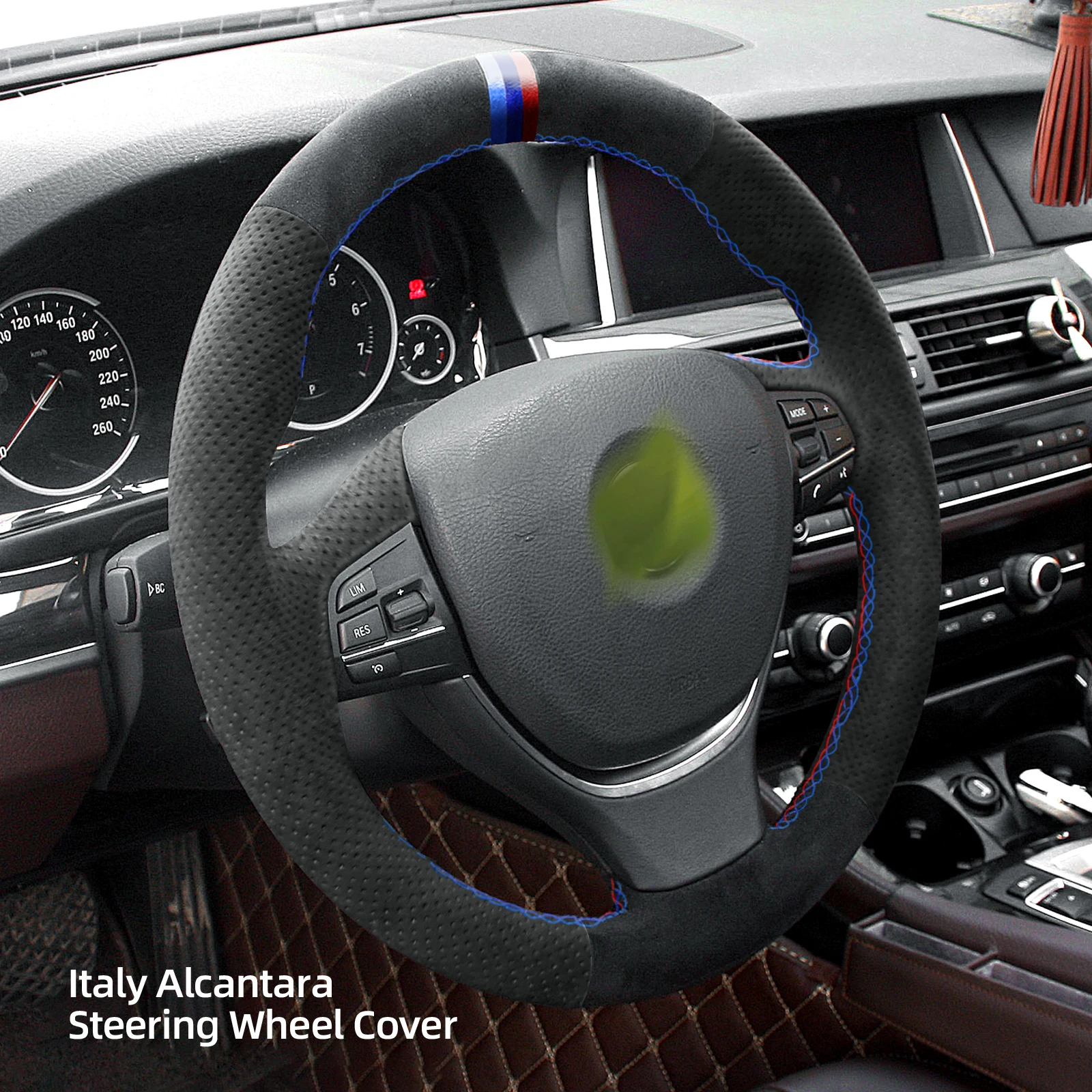 Alfanxi Hand Stitch Alcantara Steering Wheel Cover Compatible with BMW 5 6 7Series M5 F10 F11 F07 F12 F13 F06 F01 F02