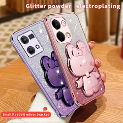 Reno 8 8t 9 7 Glitter Rabbit Makeup Mirror Holder Case For Oppo Reno 7 8T 4G 5G Reno 8 9 7 Pro Plus Soft Cover reno9 Reno7 Reno8