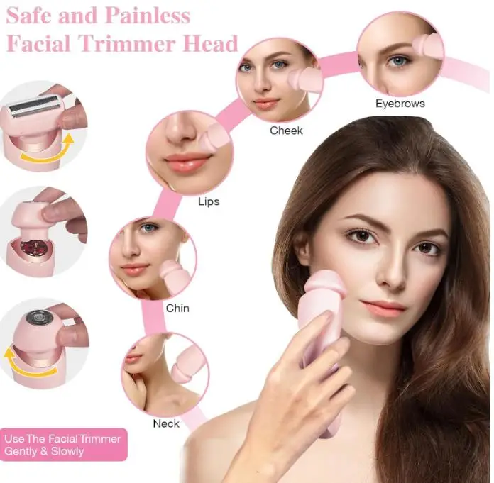 Aparador de pêlos elétrico com carregamento USB portátil feminino aparador de corpo facial com cabeça removível uso seco e molhado