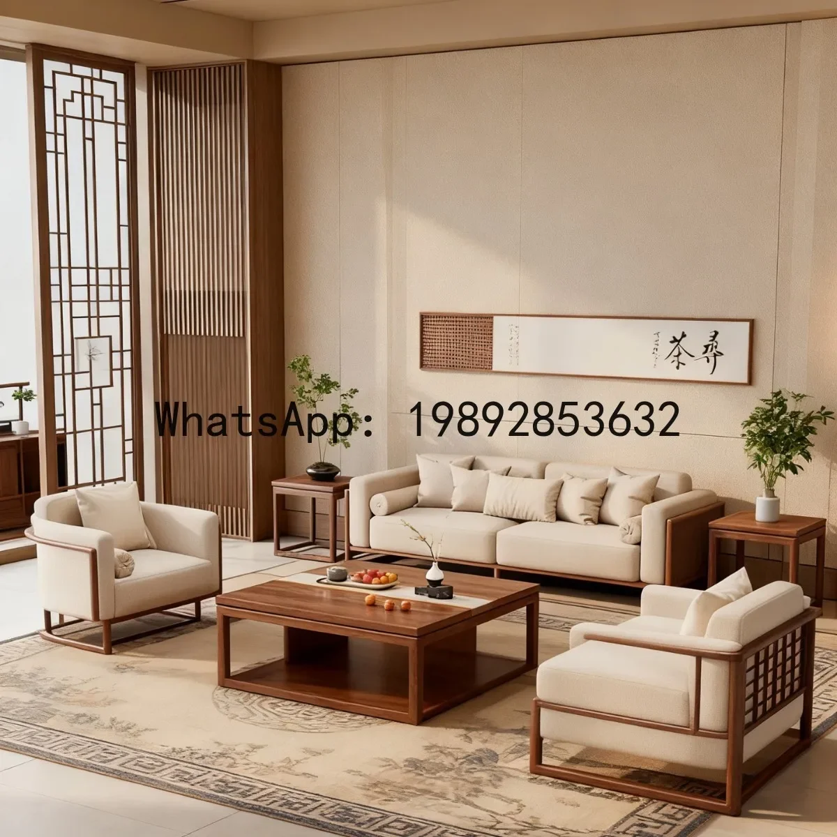 4-10 new chinese style solid wood sofa set - ash wood living room