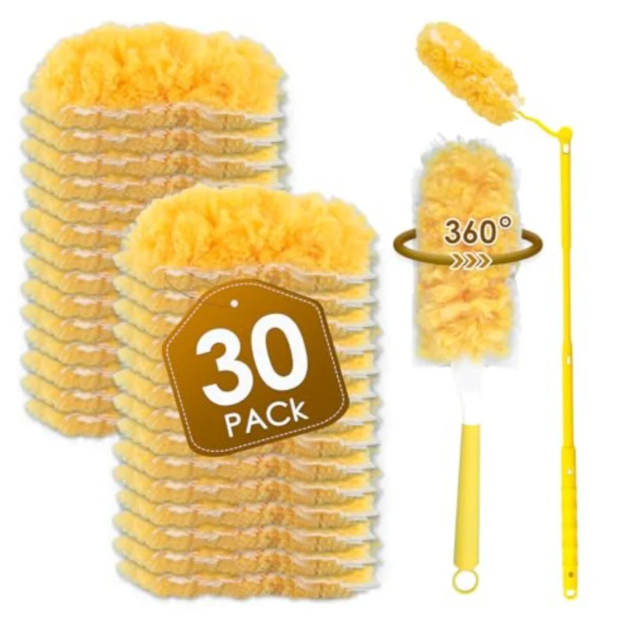 

30 Count Feather Duster Refills for Swiffer Dusters Handle, 360 Degree Multi-Surface Duster Refill Kit with 1 Extended Handle a