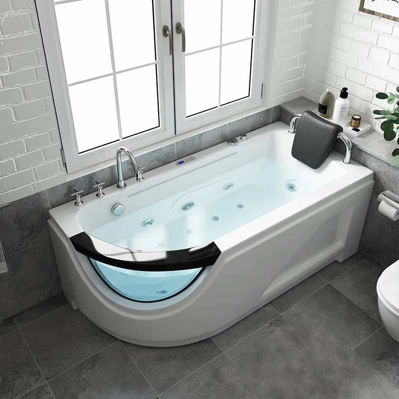 Glass skirt waterfall surfing bathtub with constant temperature heating, colored light, bubble massage bathtub