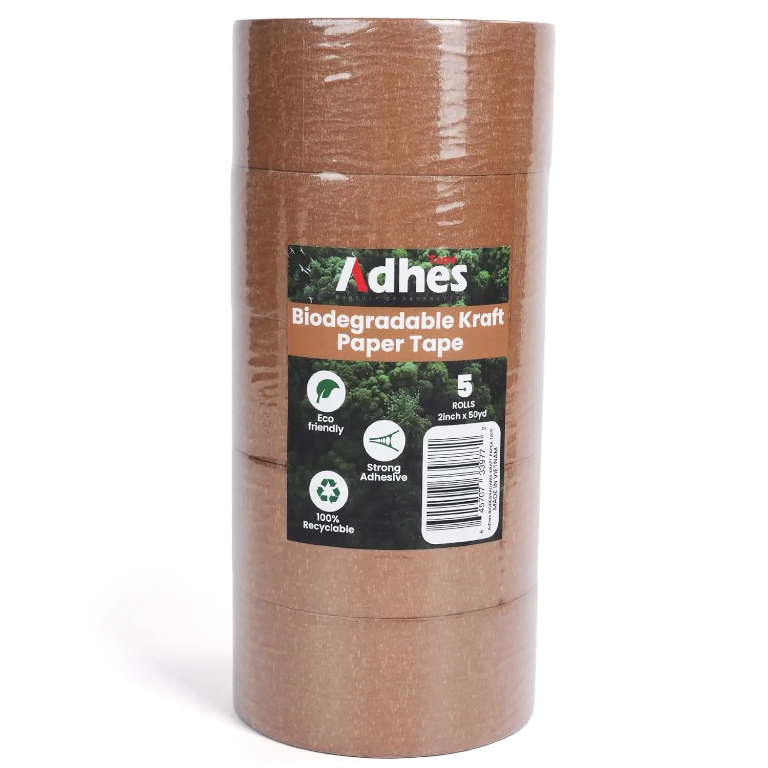 

Adhes Biodegradable Kraft Paper Tape 5 Rolls 2 Inch x 50 Yards, Compo ble & Plastic-Free Packing Tape, Heavy Duty Adhes