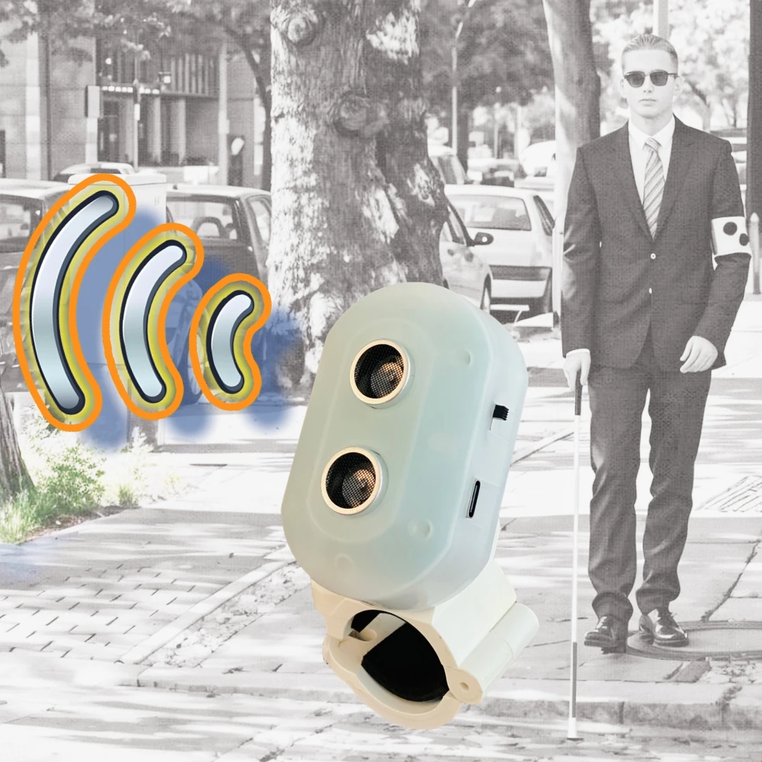 

Ultrasonic Detector Instrument for Walking Crutch for the Blind People Detectors on Cane for the Elderly Visually Impaired Man