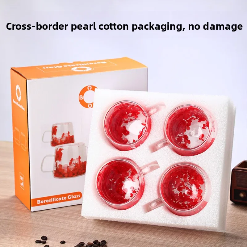 

High Borosilicate Glass Cup with Built-In Dried Flowers Heat Resistant Coffee Cup 4 Pieces Set Anti-Breakage Casual Slippers