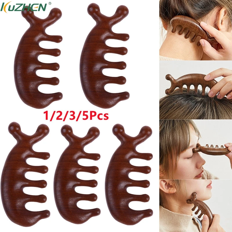 

1/2/3/5Pcs Sandalwood Massage Comb Head Meridian Scalp Comb Face Eye Shoulder Neck Scraping Treatment Hair Loss Wide Tooth Comb