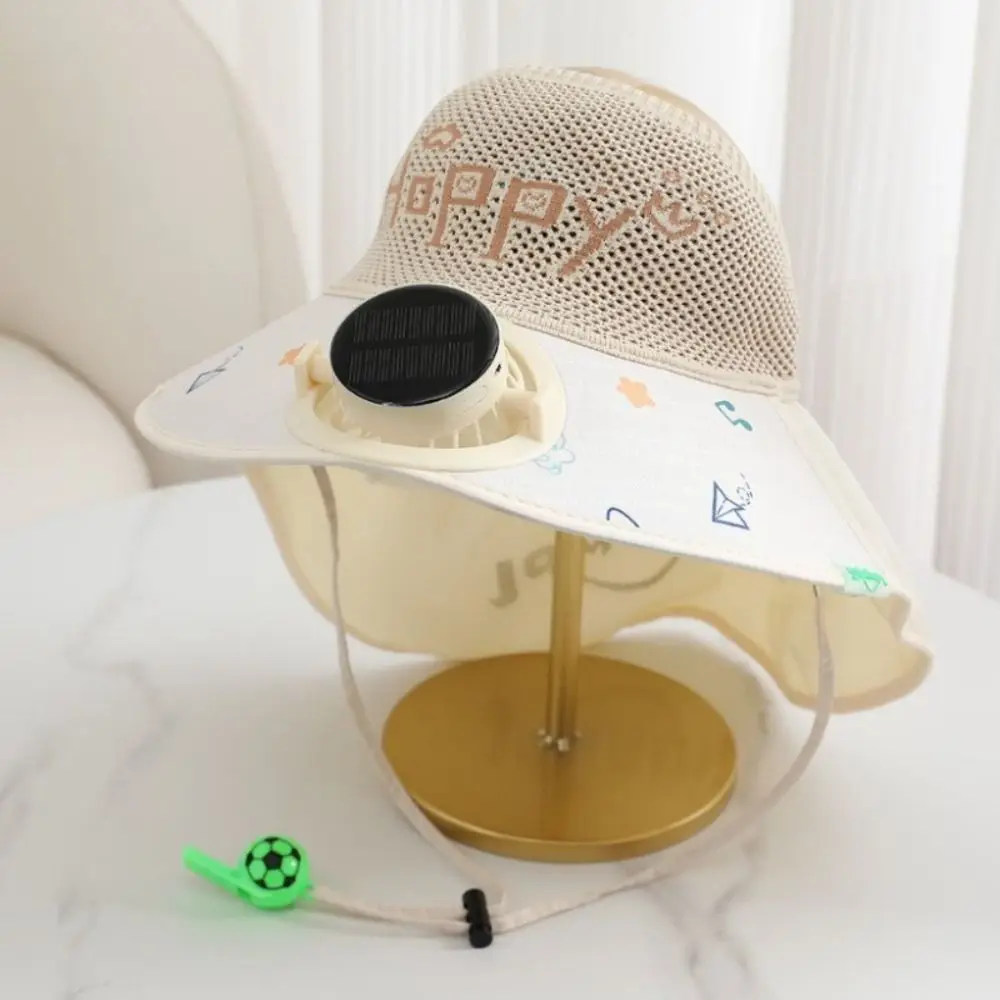 Mesh Design Children's Solar Fan Hat Breathable Quick Drying Children's Sunscreen Hat Adjustable Cartoon Outdoor Sun Hat Summer
