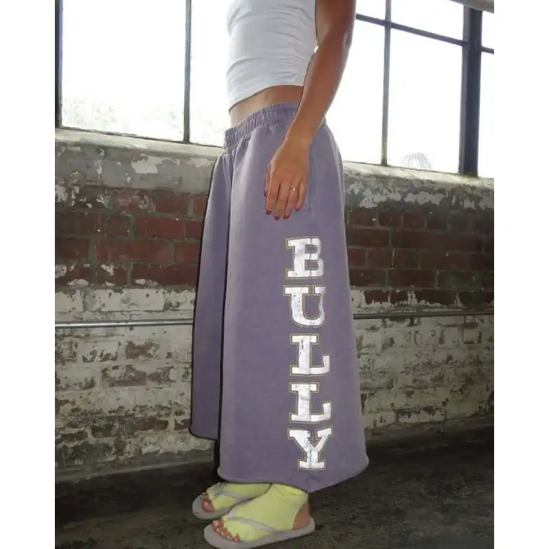American retro letter printed sweatpants with a spicy style, loose and flowing, wide leg mid length, sporty and casual pants