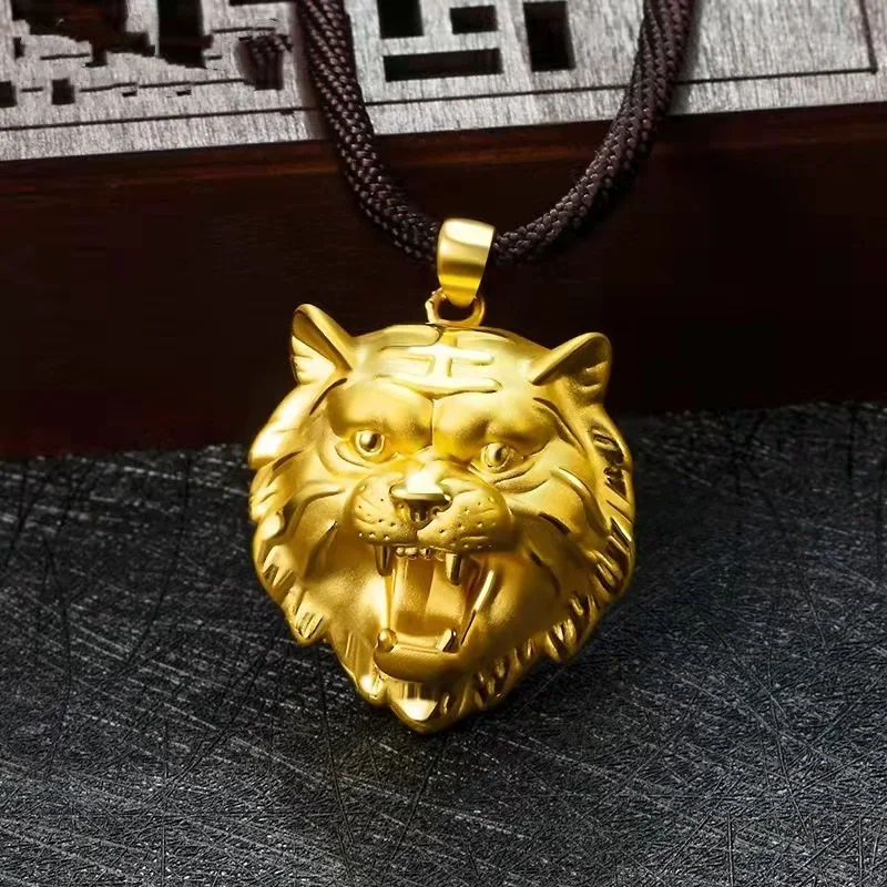 Vietnam Gold Shajin Domineering Tiger Head Pendant Brass Gold-plated Zodiac Tiger Year Pendant Men's And Women's Necklace Gift