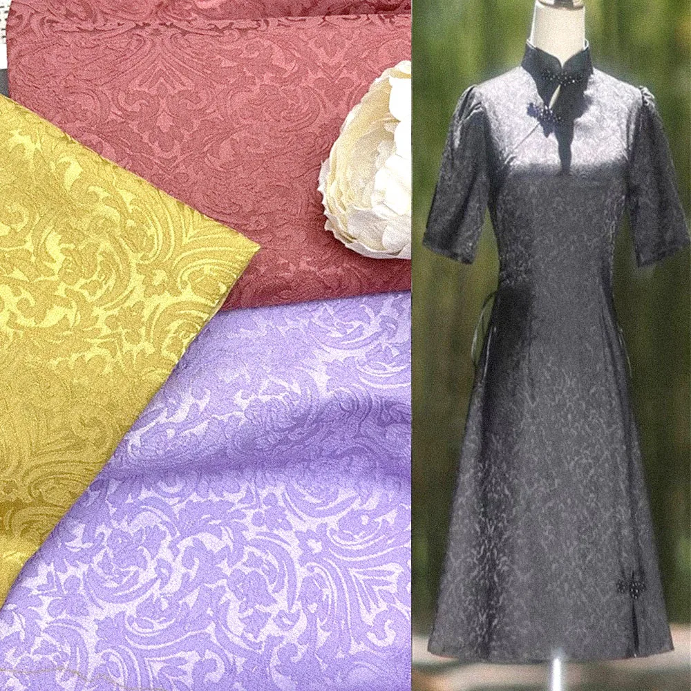 Tela de Damasco Jacquard con brocado de flores en relieve Vintage, costura para prendas de vestir, Cheongsam, Kimono, costuras de diseñador por medio metro